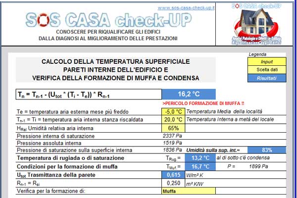 foglio di calcolo per verifica formazione di muffa e condensa
